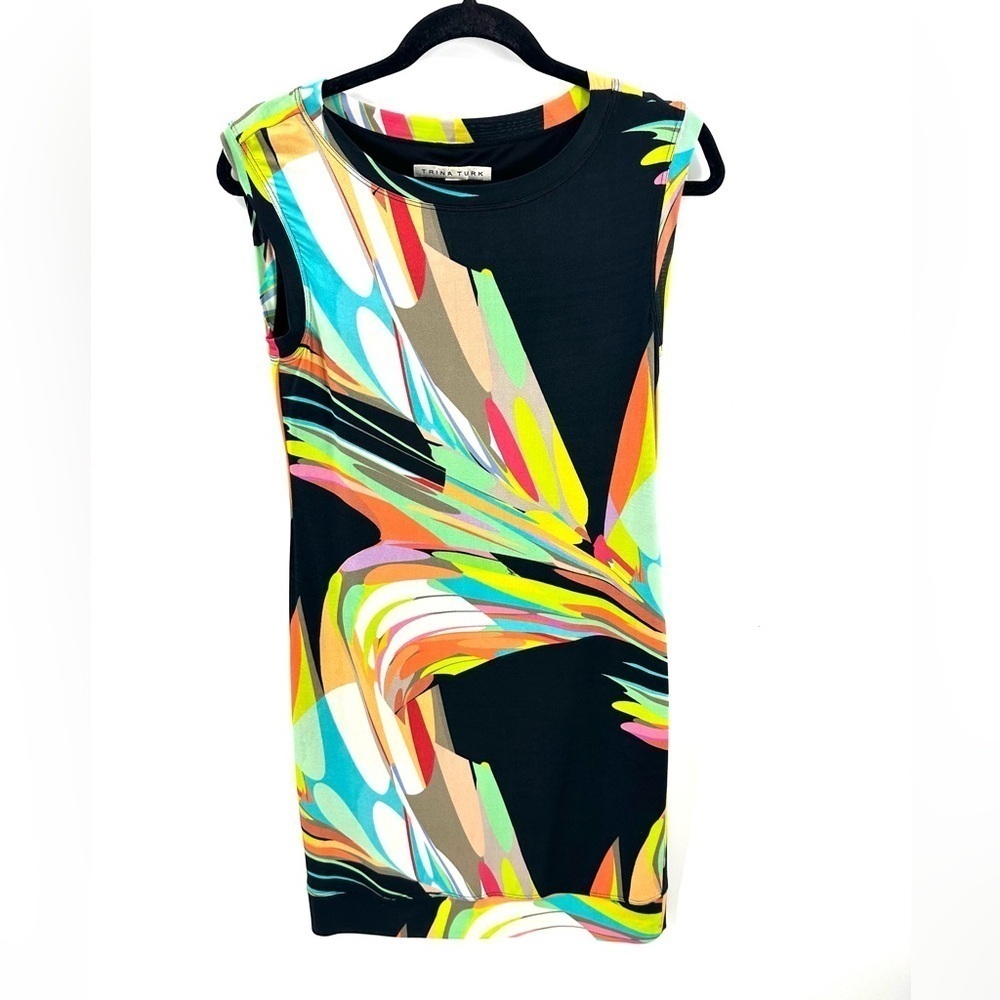Trina Turk Zinnia Watercolor Dress Womens Small Stretch Abstract Colorful Artsy